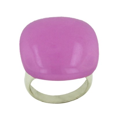 Sterling Silver Ring 23X23mm Cabochon Dyed Baby Pink Quartzite