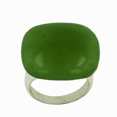 Sterling Silver Ring 23X23mm Cabochon Dyed Green Quartzite#4 Cu