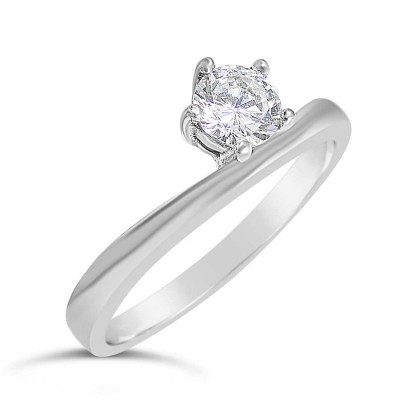 Sterling Silver Ring 5mm Clear Cubic Zirconia Solitaire--Rhodium Plating/Nickle Free--