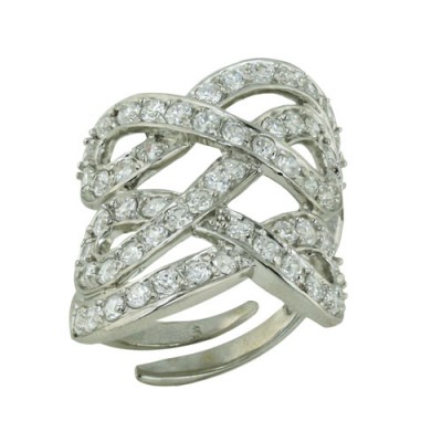 Sterling Silver Ring Clear Cubic Zirconia Open Twisted Knots--Rhodium Plating/Nickle Free--