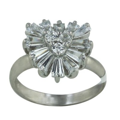 Sterling Silver Ring Up+Down Clear Cubic Zirconia Baguette Trillion
