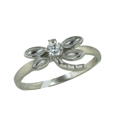 Sterling Silver Ring Clear Cubic Zirconia Dragonfly--Rhodium Plating