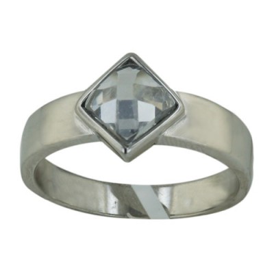 Sterling Silver Ring Clear Cubic Zirconia Facetted Cut Rhombus--Rhodium Plating/Nickle Free--