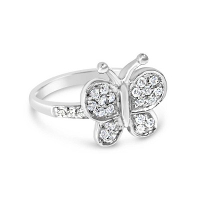 Sterling Silver Ring Clear Cubic Zirconia Butterfly--Rhodium Plating/Nickle Free--