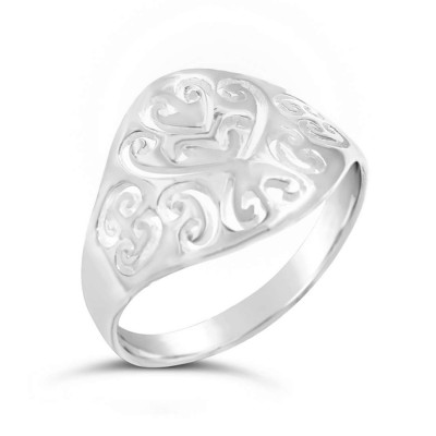 Sterling Silver Heart Swirl Motif Ring-E-Coated-