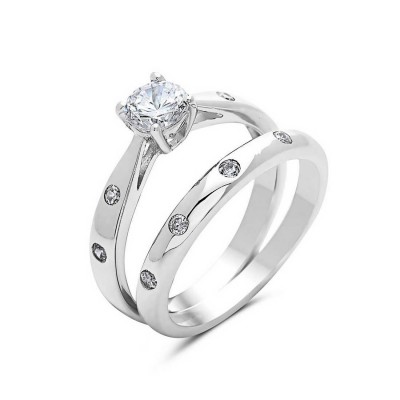 Sterling Silver Ring 5.00mm Cubic Zirconia Prong Setting Set Ring