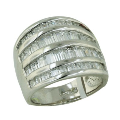 Sterling Silver Ring Clear Cubic Zirconia Four Parallel Channel Setting