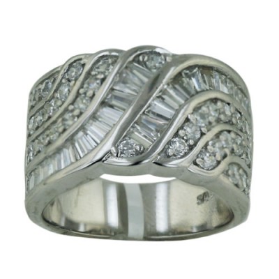 Sterling Silver Ring Clear Cubic Zirconia with Parallel "S"