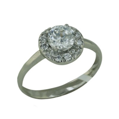 Sterling Silver Ring 10-10mm Round Clear Cubic Zirconia with 5-5mm Clear Cubic Zirconia Center