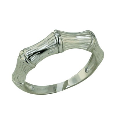 Sterling Silver Ring Bamboo Design with Clear Cubic Zirconia