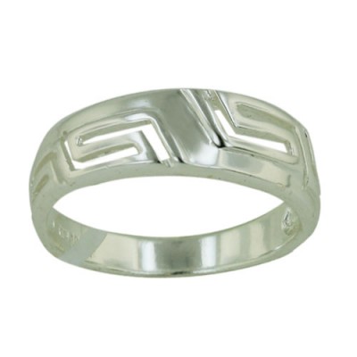 Sterling Silver Ring Thick Band with Geometric Design -E-Coated