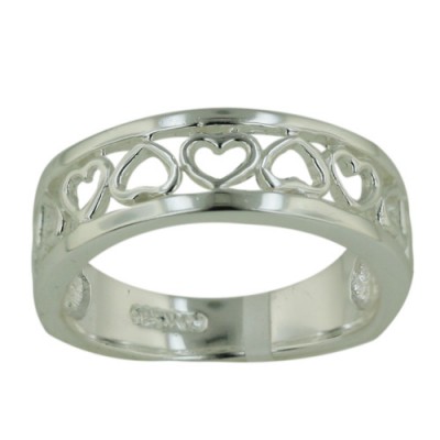 Sterling Silver Ring Band with Open Heart Design -E-Coated-