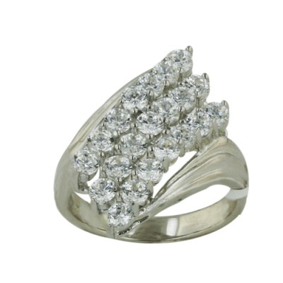 Sterling Silver Ring with 3 Rows of Clear Cubic Zirconia