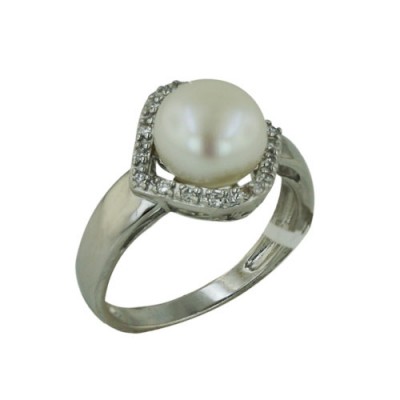 Sterling Silver Ring Open Rhombus with Clear Cubic Zirconia Around Potato 9mm