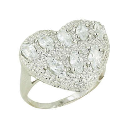 Sterling Silver Ring of Heart with Clear Cubic Zirconia