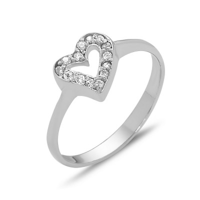 Sterling Silver Ring of Heart with Clear Cubic Zirconia