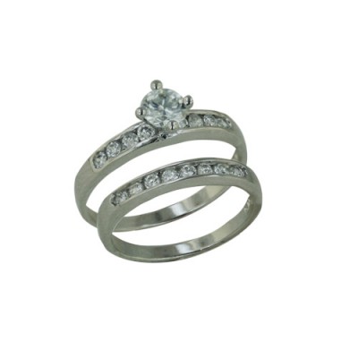 Sterling Silver Set Ring with Clear Cubic Zirconia All Around and Clear Cubic Zirconia