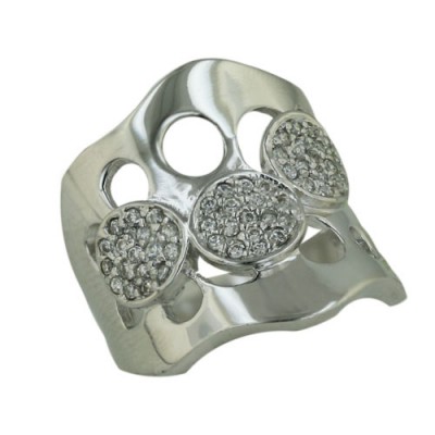 Sterling Silver Ring with Holes and Clear Cubic Zirconia