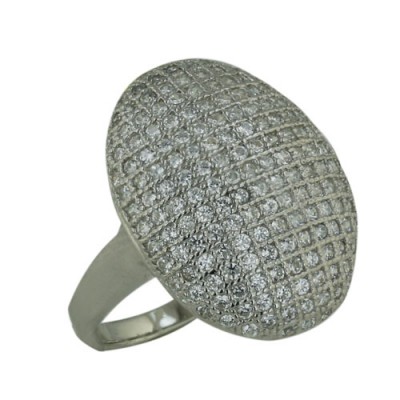 Sterling Silver Oval Ring with Clear Cubic Zirconia