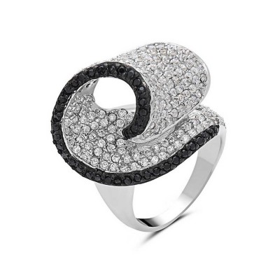 Sterling Silver Ring Rolled Scarf with Clear and Black Cubic Zirconia