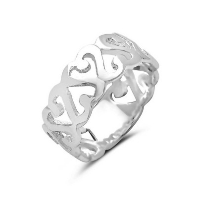 Sterling Silver Ring Bang with Filigree Hearts -Ecoated-