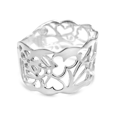 Sterling Silver Ring Band Filigree Flower -Ecoated-