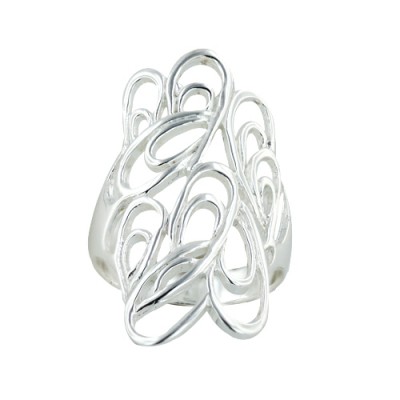 Sterling Silver Ring Open Heart Swirl Pattern Plain Silver -E-