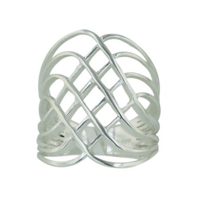 Sterling Silver Ring Wide Band 8 Interlocking Lines Plain Silve