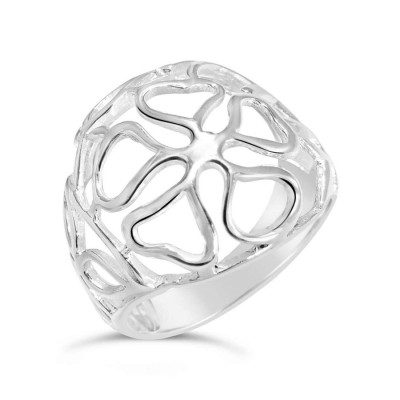 Sterling Silver Ring Dome Open Flower Plain Silver -E-Coat-