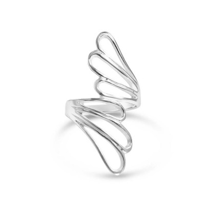 Sterling Silver Ring Double Open Wings Plain Silver -E-Coat-