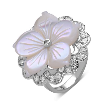SS Ring W/ 24Mm Flower Mop W/ Clear Cz
