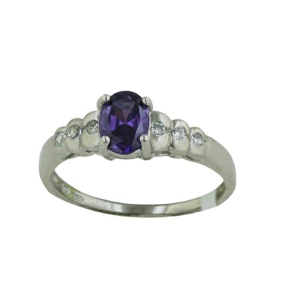 Sterling Silver Ring 5-6.5mm Oval Amy Cubic Zirconia 4-Prong with Clear Cubic Zirconia on Bo