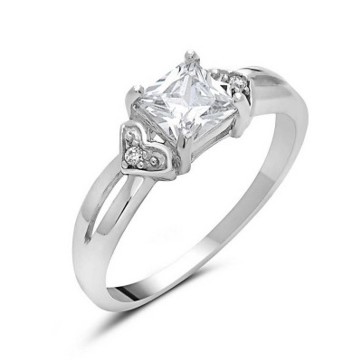 Sterling Silver Ring 5-5mm Square Clear Cubic Zirconia with Clear Cubic Zirconia