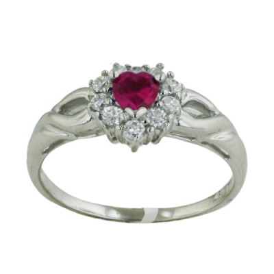 STERLING SILVER RING HEART SHAPE SYNTHETIC CORUNDUM W/CL CUBIC ZIRCONIA ARO