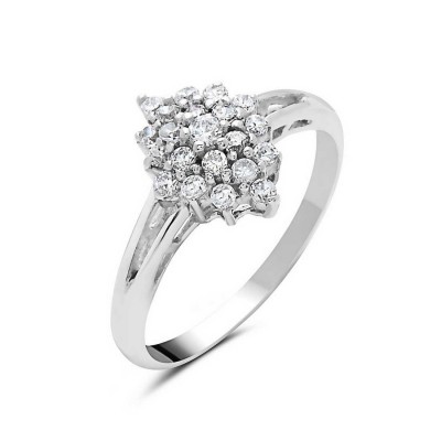 Sterling Silver Ring Clear Cubic Zirconia Rhombus
