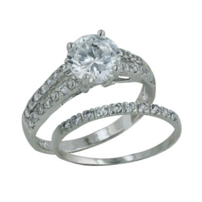 Sterling Silver Ring Engagement Ring with Clear Cubic Zirconia