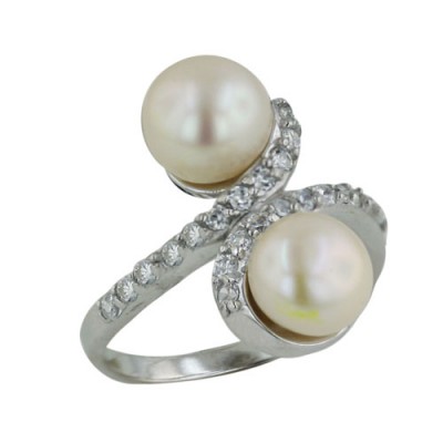 Sterling Silver Ring 2 Pcs of 8mm Potato Fresh Water Pearls Cle