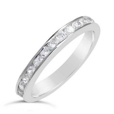 Sterling Silver Ring Clear Cubic Zirconia Barguette Channel Setting Band