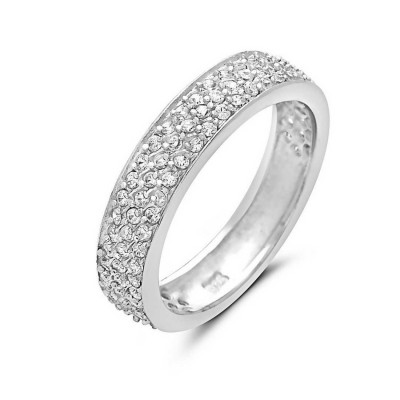 Sterling Silver Ring Wide Band Width=4.85mm Clear Cubic Zirconia Pave Channel