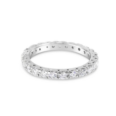 Sterling Silver Ring Band Clear Cubic Zirconia Pave