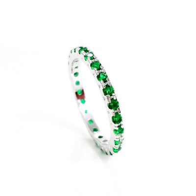 Sterling Silver Ring Band Emerald Glass Pave