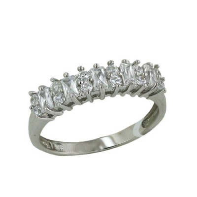 Sterling Silver Ring 3X2mm Baguette 2mm Rounded Cubic Zirconia Channel Wedd