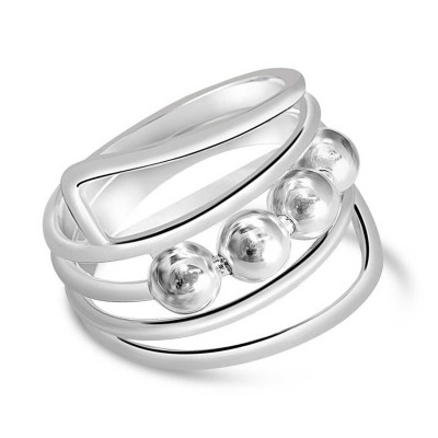 Sterling Silver Ring Coil with 4 Silver Bead in Center