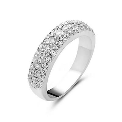 Sterling Silver Ring 3Rows of Clear Cubic Zirconia on Puffy Band