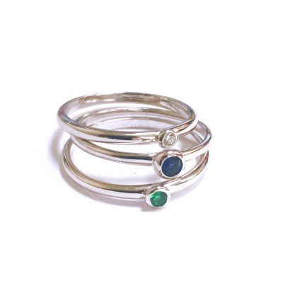 Sterling Silver Ring 3Pc Stackable Blue Topaz Glass, Nano Gree