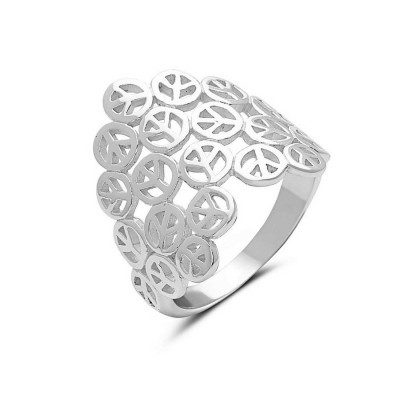 Sterling Silver Ring Multiple Peace Sign Forms Heart E-Coat