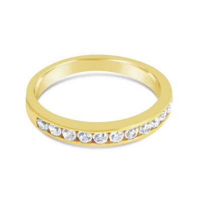 Sterling Silver Ring Gold Band with One Row of Clear Cubic Zirconia