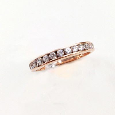 Sterling Silver Ring Rose Gold Band with One Row of Clear Cubic Zirconia