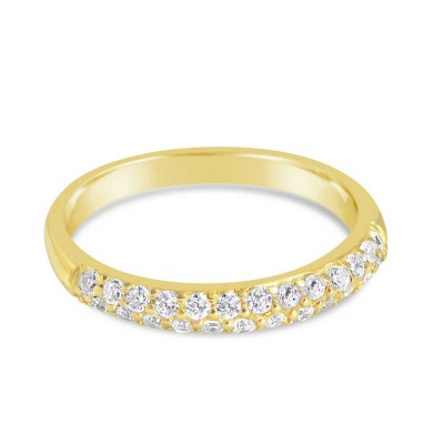 Sterling Silver Ring Gold Band with Two Rows of Clear Cubic Zirconia