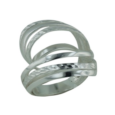 Sterling Silver Ring Plain Silver and Hammered Strands
